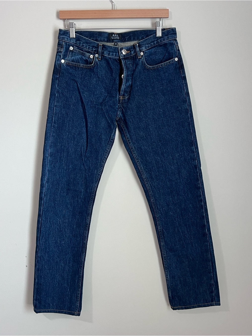 APC Petit Standard Jeans 30 Droit Etoit Button Fly Cotton Indigo Dark Denim